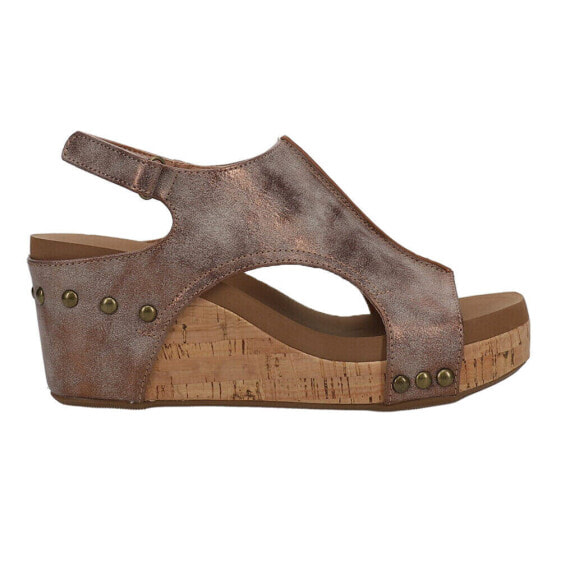 Corkys Carley Metallic Studded Wedge Womens Brown Casual Sandals 30-5316-WABM