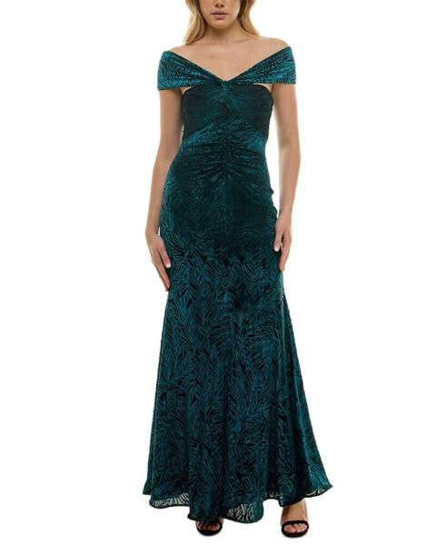 Women's Off-The-Shoulder Textured Velvet Gown