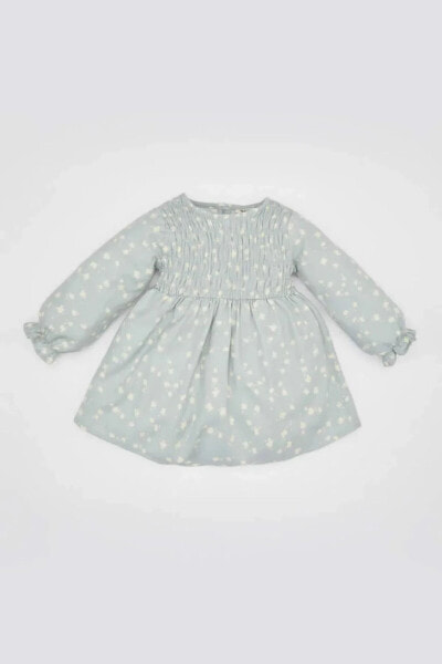 Kız Bebek Çiçekli Uzun Kollu Twill Elbise C2411a524sp