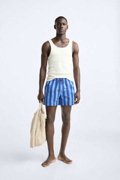 REGULAR STRIPED SWIMMING TRUNKS