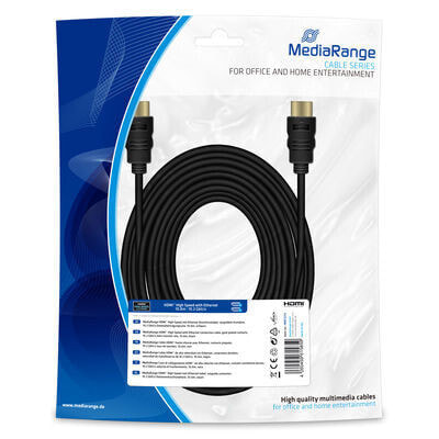 MEDIARANGE HDMI High Speed with Ethernet connection cable, gold-plated contacts, 10.2 Gbit/s data transfer rate, 10.0m, black, 10 m, HDMI Type A (Standard), HDMI Type A (Standard), 10.2 Gbit/s, Black