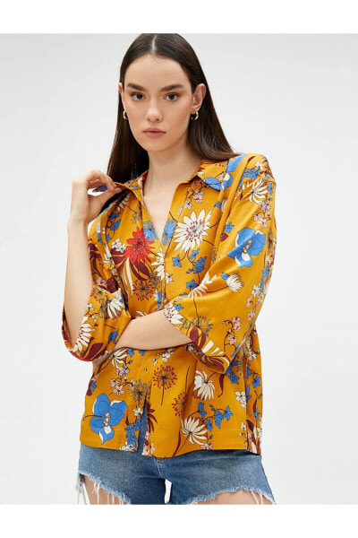 Рубашка Koton с длинным рукавом из вискозы с цветочным узором