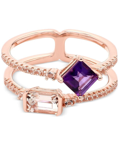 Amethyst (1/2 ct. t.w.), Morganite (1/2 ct. t.w.) & White Topaz (1/4 ct. t.w.) Double Row Ring in Gold-Plated Sterling Silver (Also in Garnet/Morganite & Garnet/Citrine)