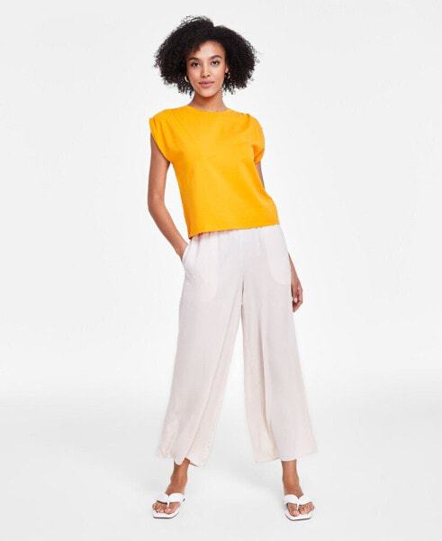 Petite Ruched-Shoulder Cap-Sleeve Knit Top, Created for Macy's