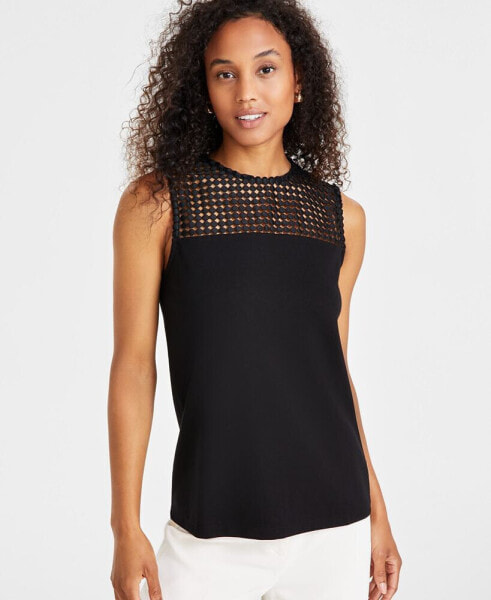 Women's Serenity-Knit Lace-Yoke Sleeveless Top