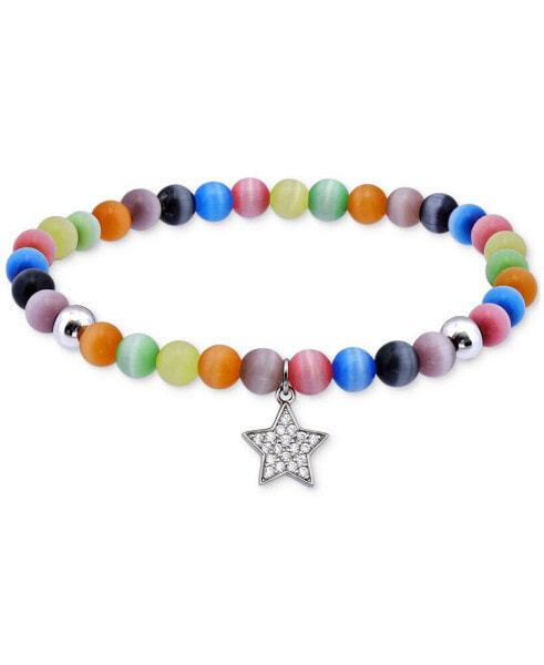 Cubic Zirconia & Multicolor Catseye Star Dangle Stretch Bracelet in Sterling Silver, Created for Macy's