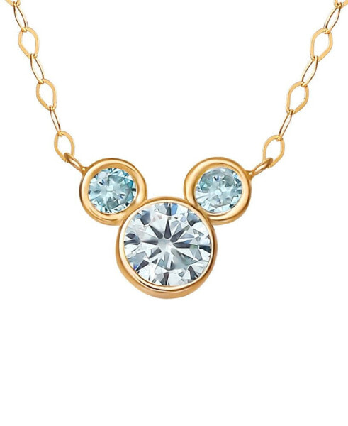 Mickey Mouse Cubic Zirconia Birthstone Pendant Necklace with 15" Chain in 14k Yellow Gold