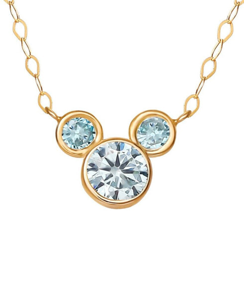 Disney mickey Mouse Cubic Zirconia Birthstone Pendant Necklace with 15" Chain in 14k Yellow Gold