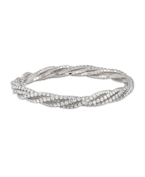 Silver Tone 5 Row Crystal Stretchy Bracelet