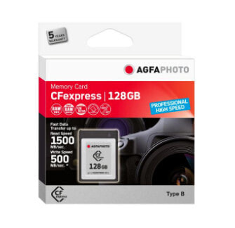 AgfaPhoto CFexpress Professional - 128 GB - CFexpress - NAND - 1500 MB/s - 500 MB/s - Cold resistant - Heat resistant - Shock resistant - X-ray proof