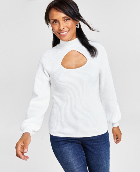 Women's Mock Neck Cutout Blouson-Sleeve Sweater, Created for Macy's