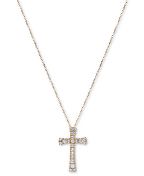 Diamond Cross Pendant Necklace (1 ct. t.w.) in 14k Gold, 16" + 2" extender