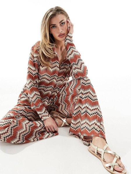 South Beach embroidered oversized beach shirt co-ord in rust