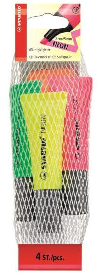 STABILO NEON - 4 pc(s) - Green - Orange - Pink - Yellow - Chisel tip - Green - Orange - Pink - Yellow - Tube - 2 mm