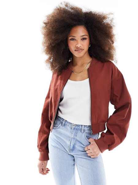 ASOS DESIGN washed cotton summer bomber jacket in terracotta 