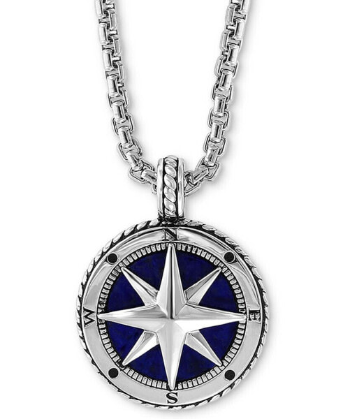 EFFY® Men's Lapis Lazuli (14-1/2mm) Compass 22" Pendant Necklace in Sterling Silver