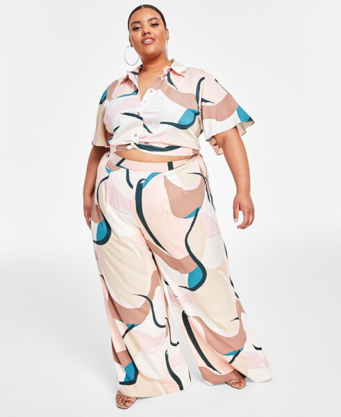 Блузка Nina Parker в стиле «Trendy Plus Size» с укороченной длиной и узловой отделкой, созданная для Macy's