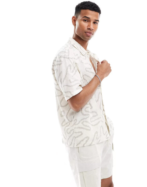 Bershka abstract palm print shirt in white