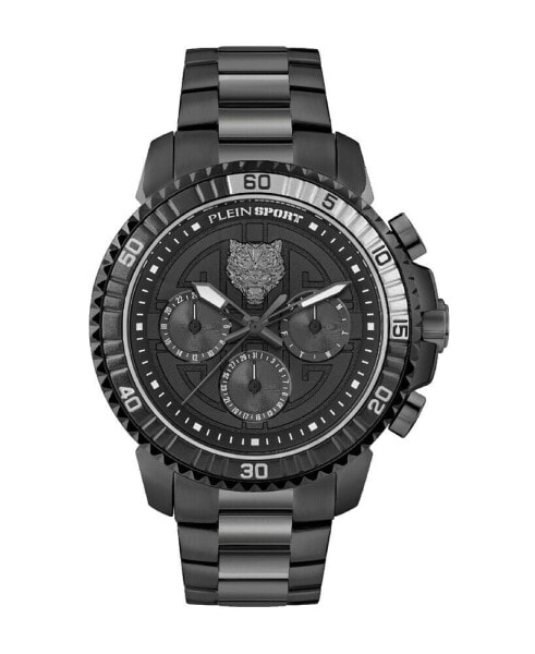 Men's Chronograph Date Quartz Powerlift Black Stainless Steel Bracelet Watch 45mm