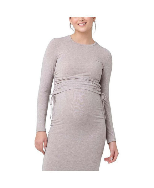 Maternity Ripe Amber Ruched Women Long Sleeve Top Sand