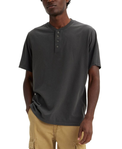 Men's Relaxed-Fit Solid Short-Sleeve Henley