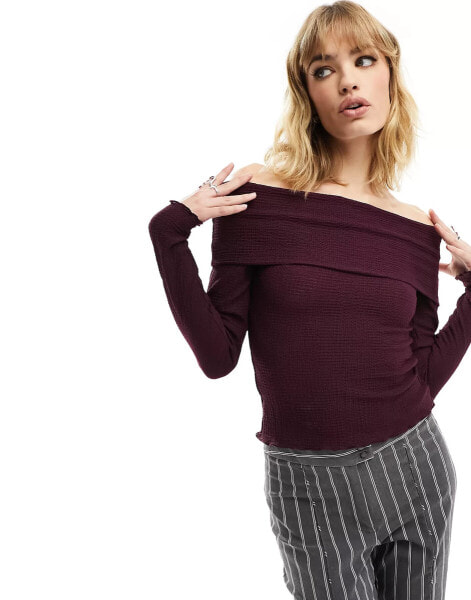 Reclaimed Vintage bardot top in plum