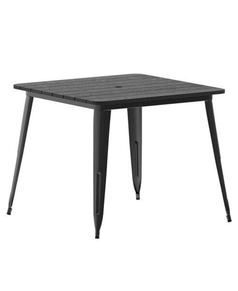 Dryden Indoor/Outdoor Dining Table With Umbrella Hole, 36" Square All Weather Poly Resin Top And Steel Base