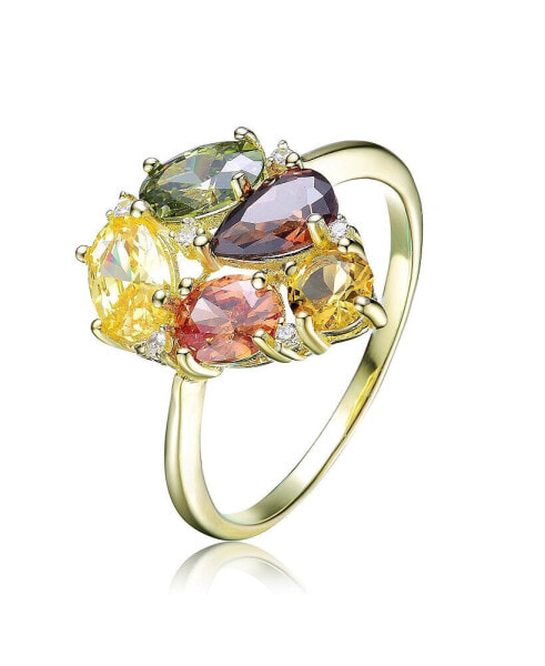 Yellow Gold Plated Multi Colored Cubic Zirconia Heart Setting Ring