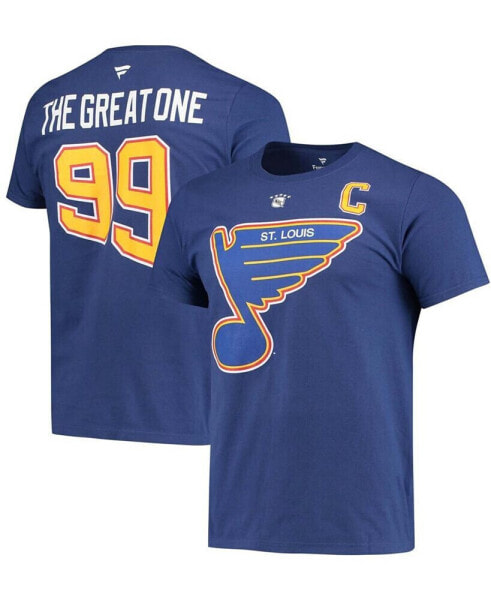 Men's Wayne Gretzky Blue St. Louis Blues Authentic Stack Retired Player Nickname Number T-shirt