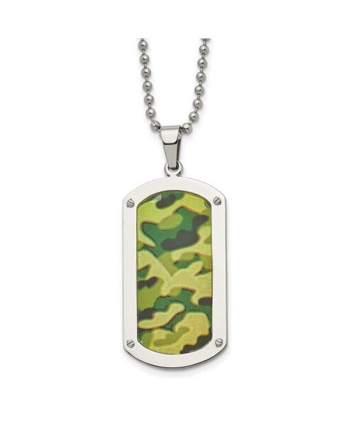 Polished Camouflage Enameled Dog Tag on a Ball Chain Necklace