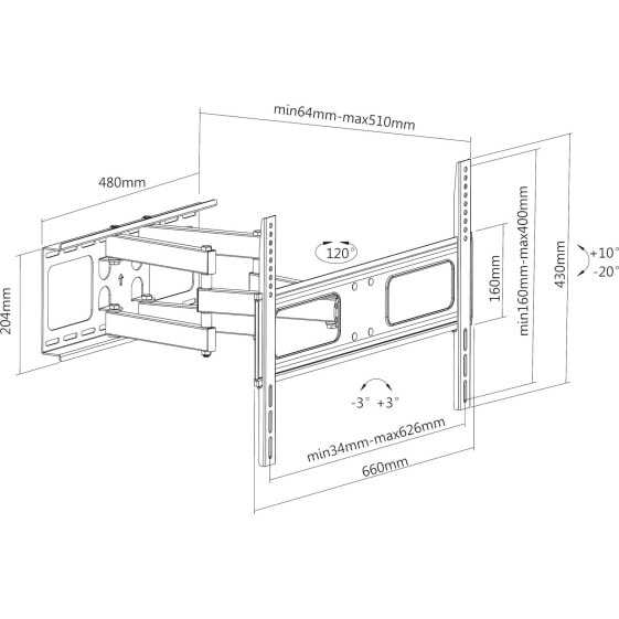 InLine Wall Bracket for Display 94-178cm 37-70" max. 50kg