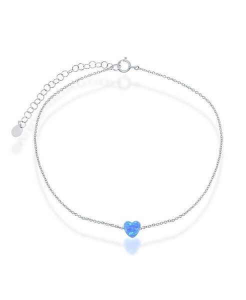 Sterling Silver Blue Opal Heart Anklet