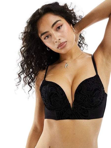 New Look longline push up bra in black animal print