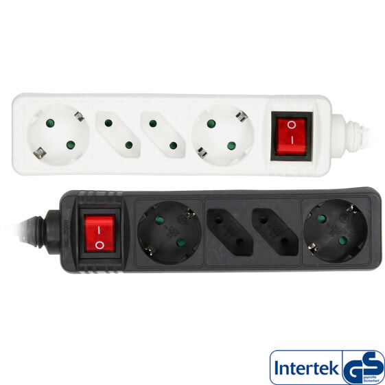 InLine Socket strip - 4-way - 2x CEE7/3 + 2x Euro CEE 7/16 - black - 5m