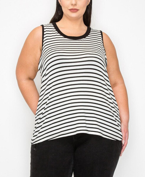 Plus Yarn Dye Stripe Contrast Double Binding Swing Tank Top