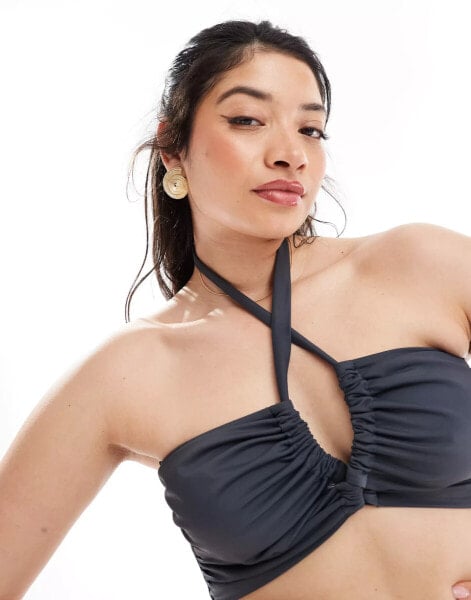 ASOS DESIGN Curve Ashley keyhole cross neck bikini top in slate grey