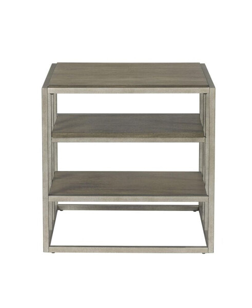 Metal Frame Wood Living Room End Table with Shelf