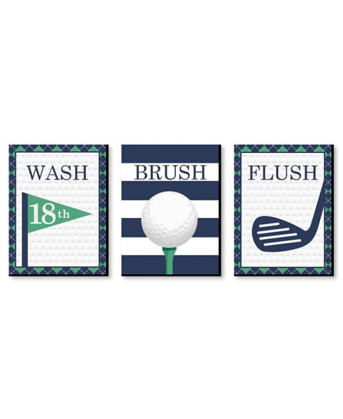 Par-Tee Time - Golf - Wall Art - 7.5 x 10 in - Set of 3 Signs - Wash Brush Flush