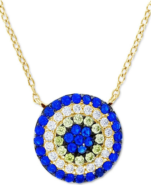 Lab-Grown Blue Spinel (3/4 ct. t.w.) Cubic Zirconia Evil Eye 18" Pendant Necklace in 14k Gold-Plated Sterling Silver