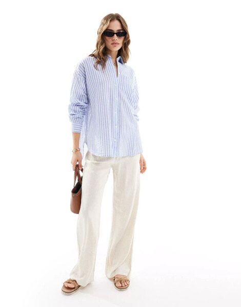 Stradivarius oversized shirt in blue stripe