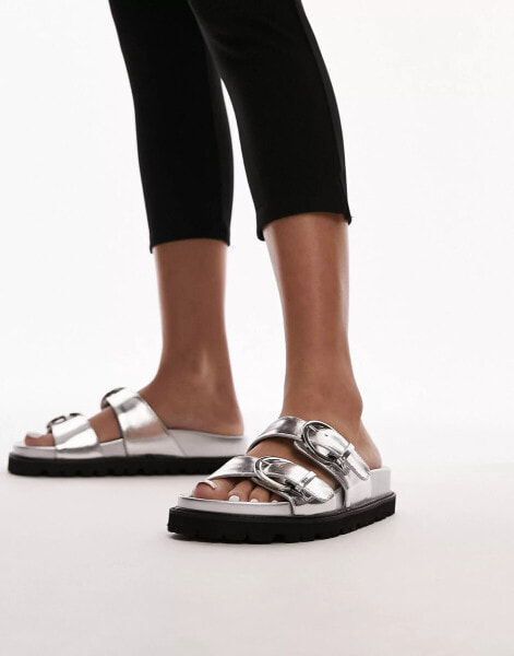 Topshop Jaden sandal with buckle detail in silver