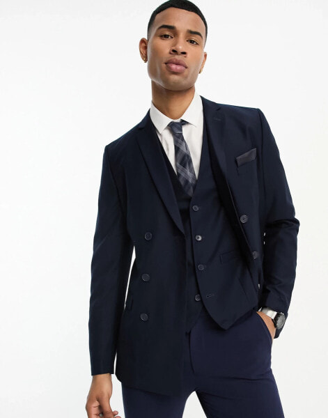 French Connection double breasted suit jacket in marine