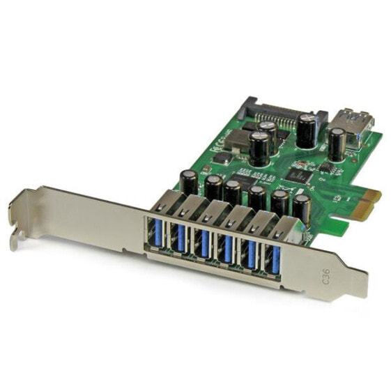 StarTech.com 7-Port PCI Express USB 3.0 Card - Standard and Low-Profile Design - PCIe - SATA - USB 3.2 Gen 1 (3.1 Gen 1) - Full-height / Low-profile - Green - Metallic - 3 m - 1920042 h