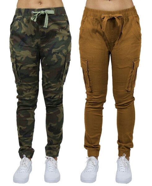 Women's Loose Fit Cotton Stretch Twill Cargo Joggers Set, 2 Pack