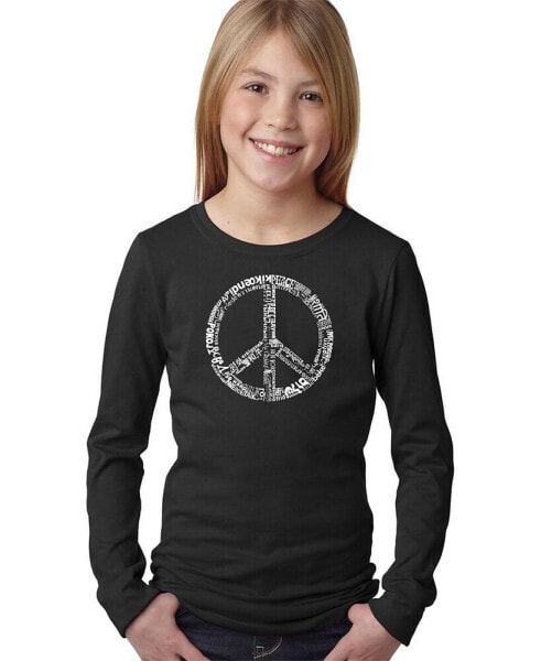 Big Girl's Word Art Long Sleeve T-Shirt - THE WORD PEACE IN 77 LANGUAGES