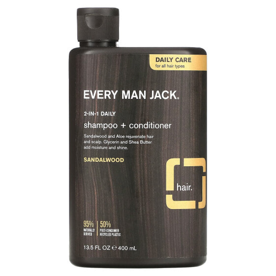 Every Man Jack, Ежедневный шампунь и кондиционер 2-в-1, для всех типов волос, сандаловое дерево, 400 мл (13,5 жидк. Унции)
