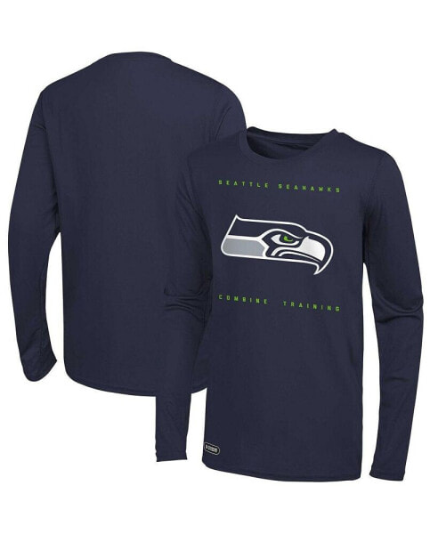 Men's College Navy Seattle Seahawks Side Drill Long Sleeve T-Shirt