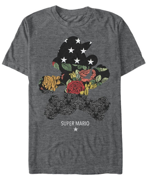 Nintendo Men's Super Mario Floral Outline Mario Short Sleeve T-Shirt