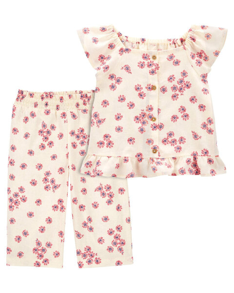 Baby 2-Piece Floral Linen Top & Flare Pants Set 3M