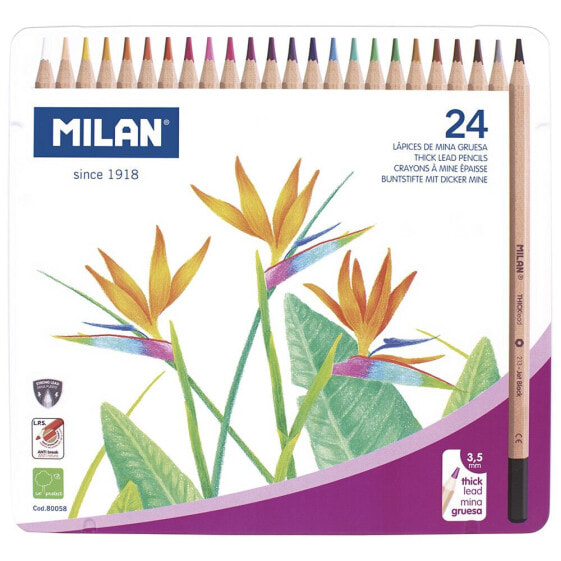 MILAN Metal Box 24 Colour Pencils With Thick Lead Ø 3.5 mm